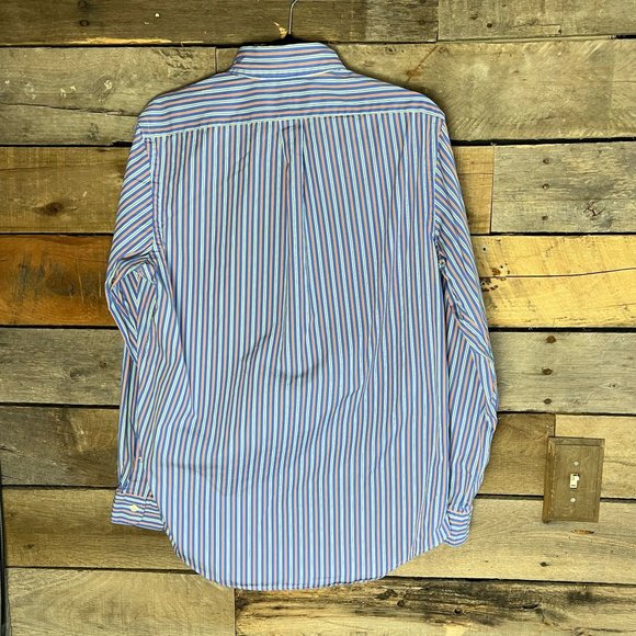 Polo Ralph Lauren Men's Medium Button Up Purple Orange Bar Stripe 120's Poplin - Picture 12 of 12